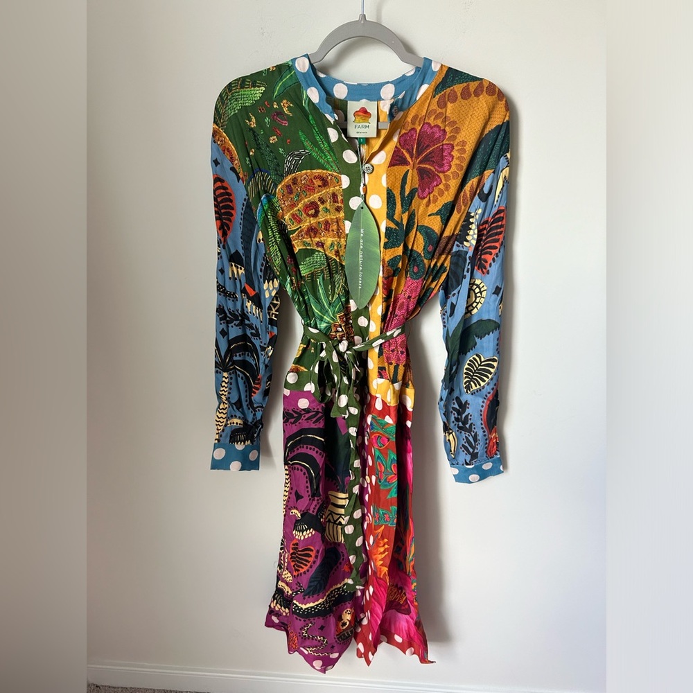 Farm Rio floral bohemian long sleeve button up midi Dress
